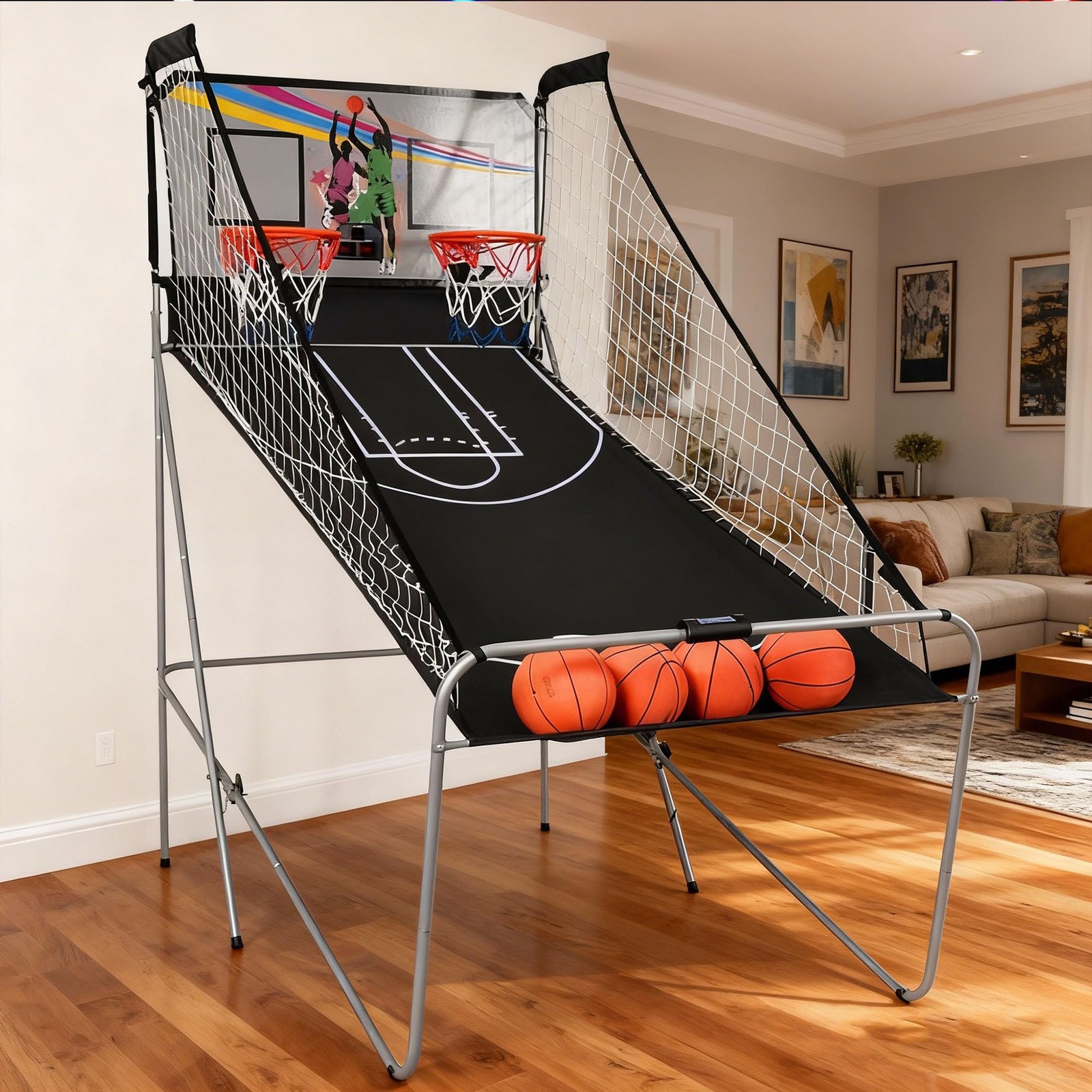 Foldable Electronic Basketball Game for 2 Players, Dual Arcade Shootout Indoor