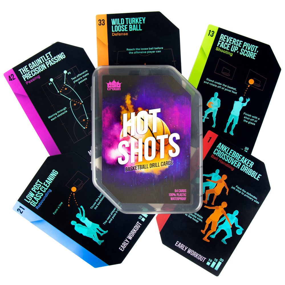 Deluxe Hot Shots Basketball Plastic Drill Cards – 64 Card Set with 5 Games!