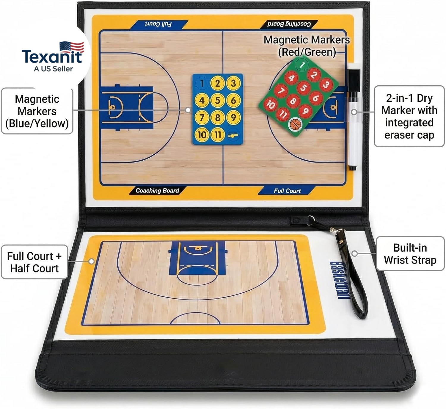 Basketball Clipboard for Coaches, Magnetic Basketball Coaching Board with Player
