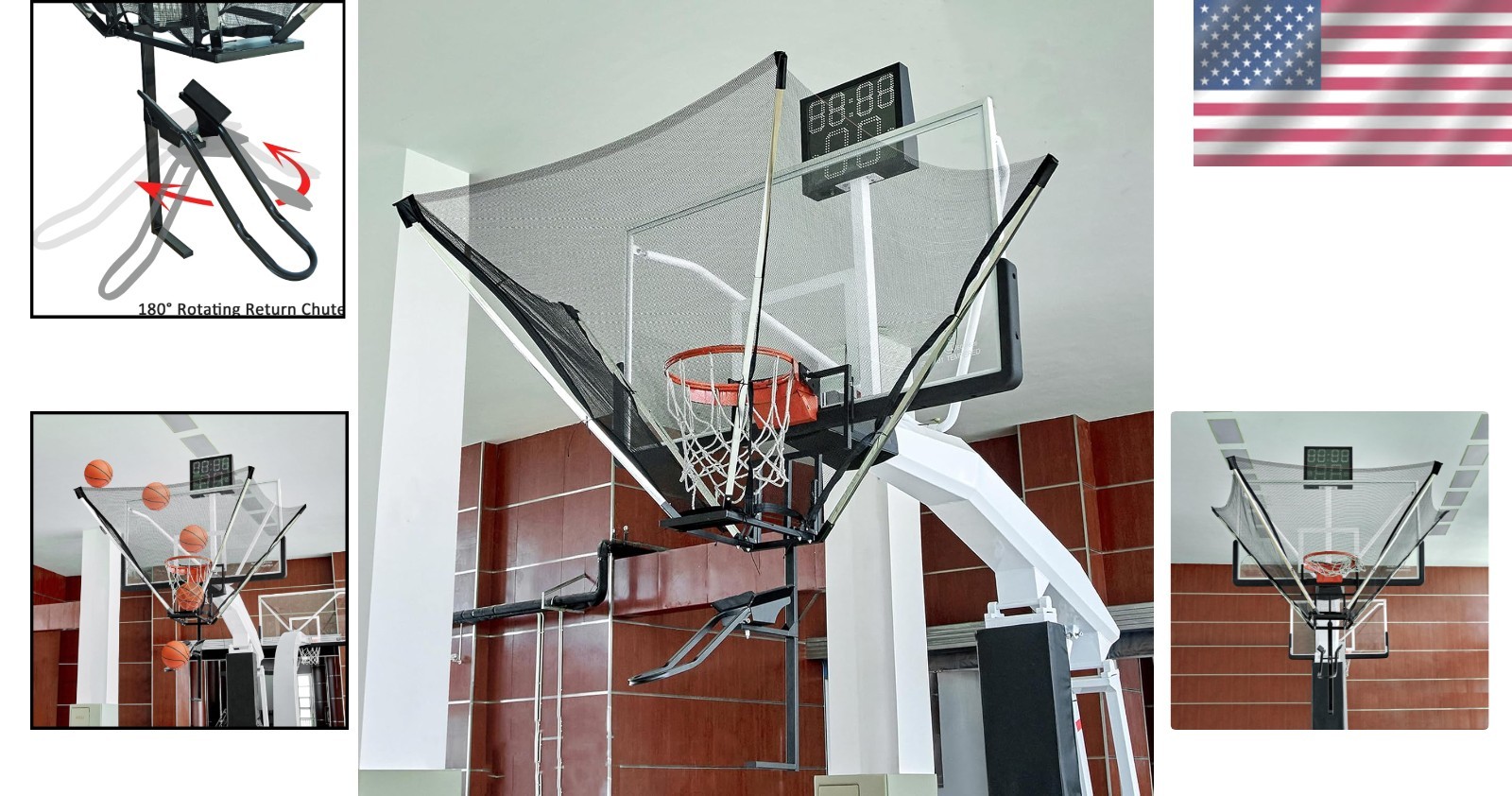 Basketball Shot Trainer 180° Rotating Return Chute Rebound Net Training System