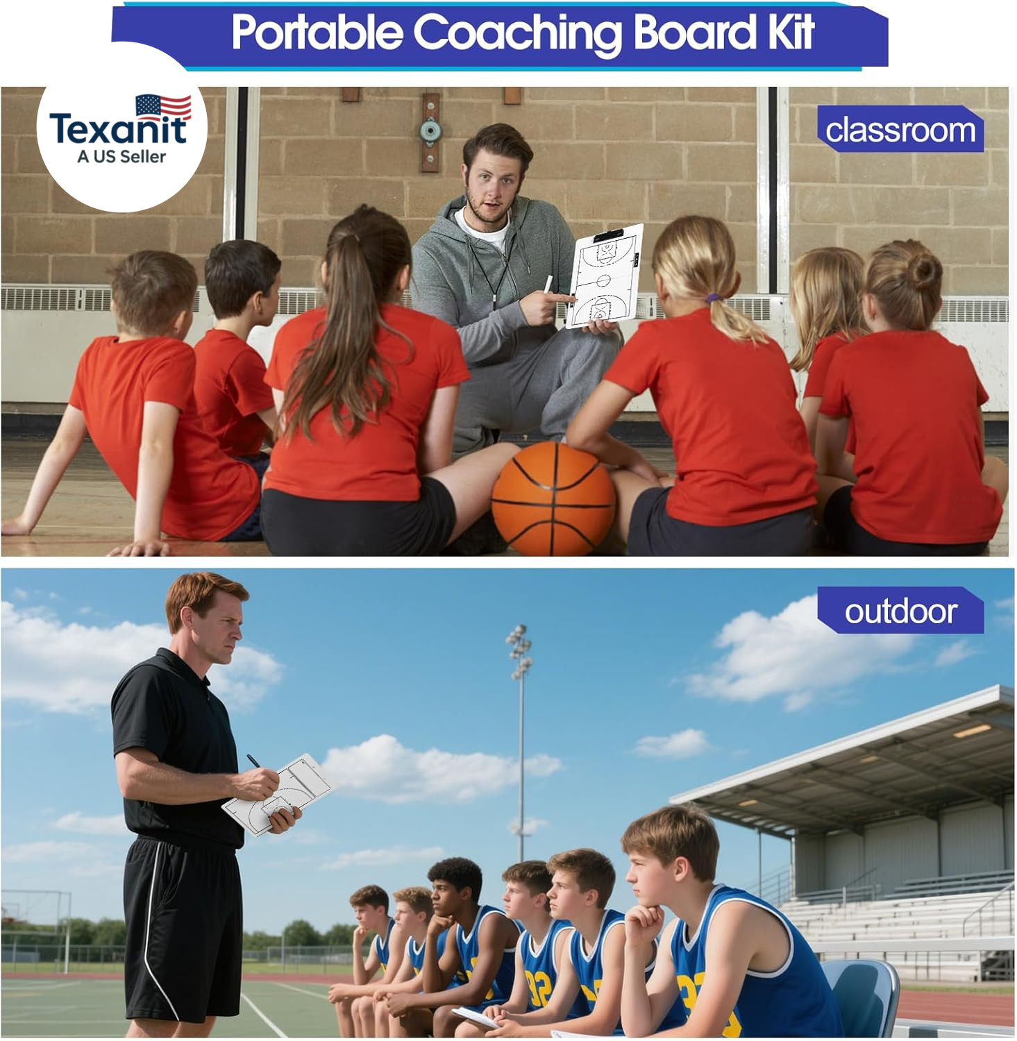 Double-Sided Basketball Coaching Clipboard & Dry Erase Whiteboard for Coaches |