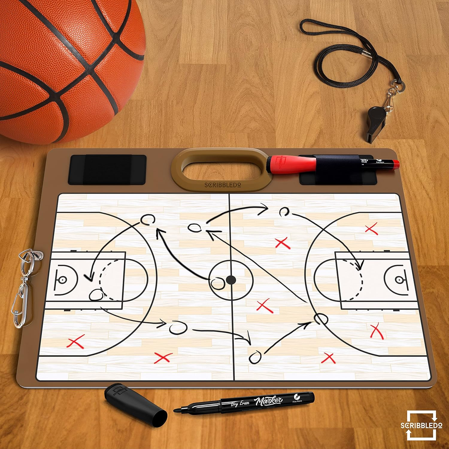 Basketball Dry Erase Board for Coaches 15X10.5 Double Sided Basketball Whiteboar
