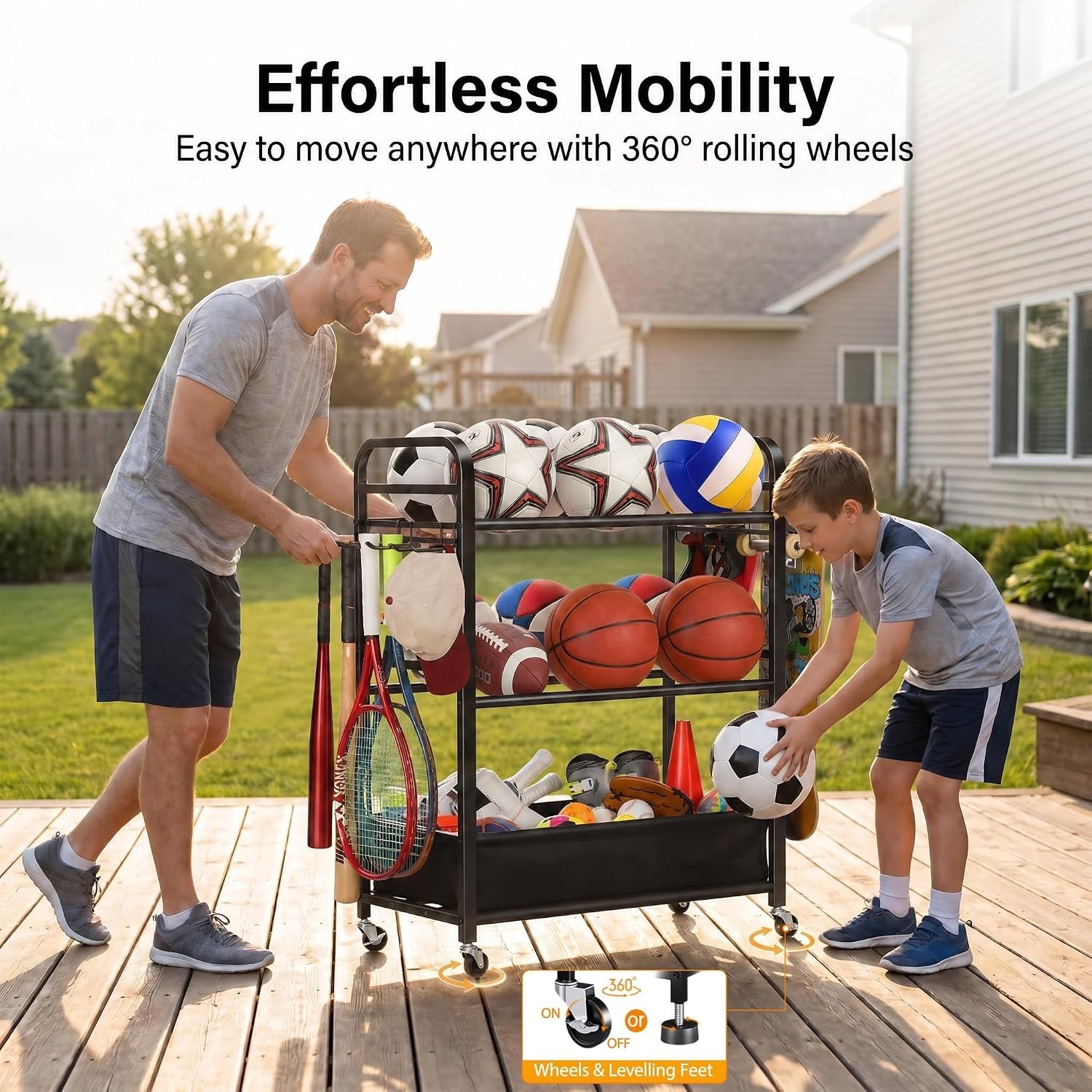Four-Layer Sports Equipment Storage Rack with Weather Resistant Design