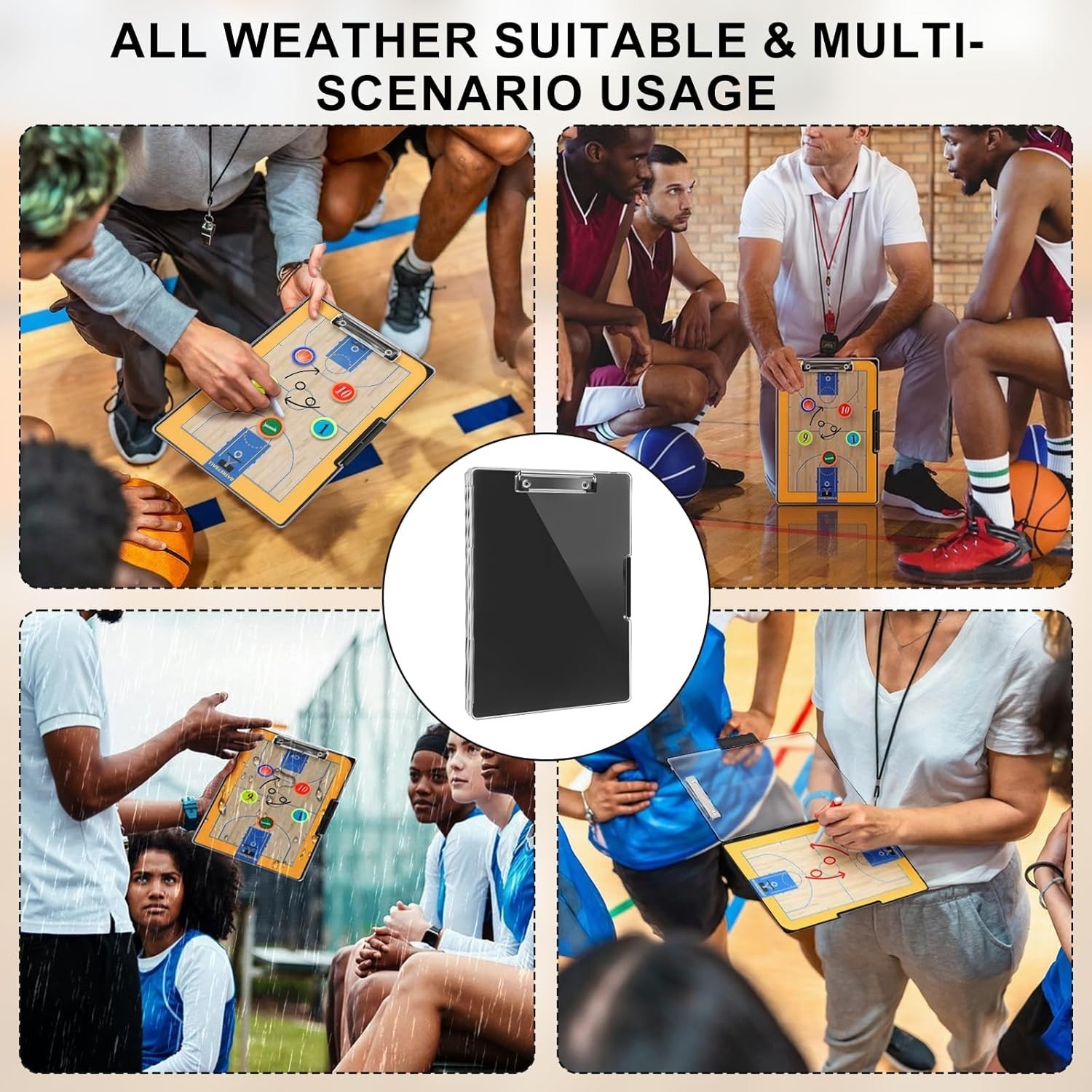 Basketball Clipboard for Coaches – All-Weather Double-Sided Dry Erase Board with