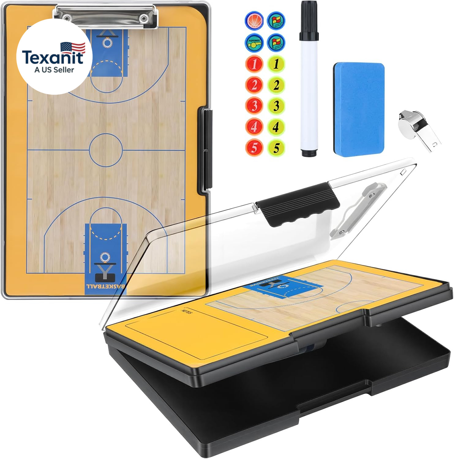Basketball Clipboard for Coaches – All-Weather Double-Sided Dry Erase Board with