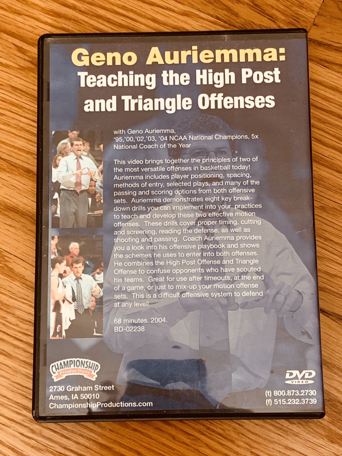 Championship Productions Geno Auriemma Teaching High Post & Tringle Offenses Lot