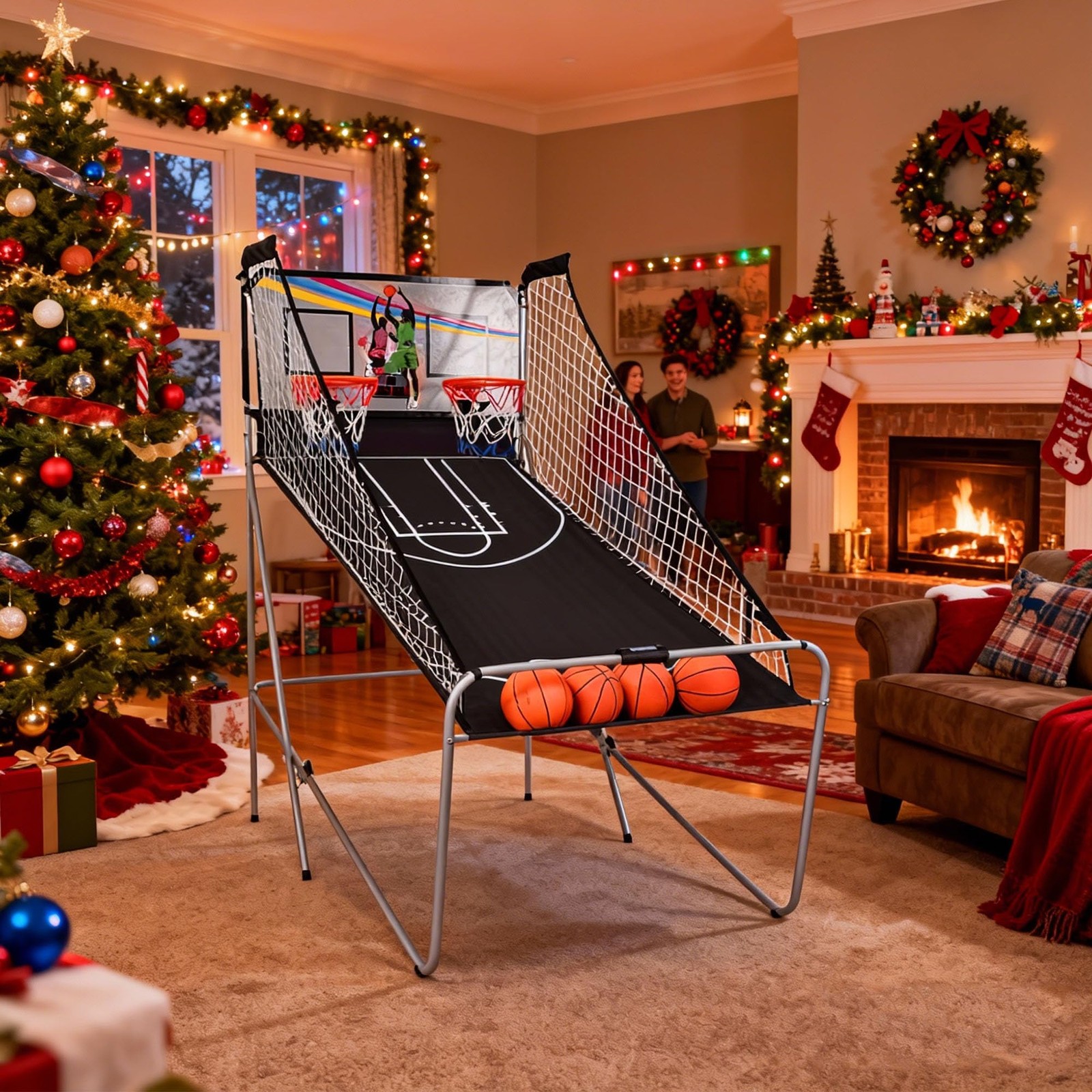 Foldable Electronic Basketball Game for 2 Players, Dual Arcade Shootout Indoor