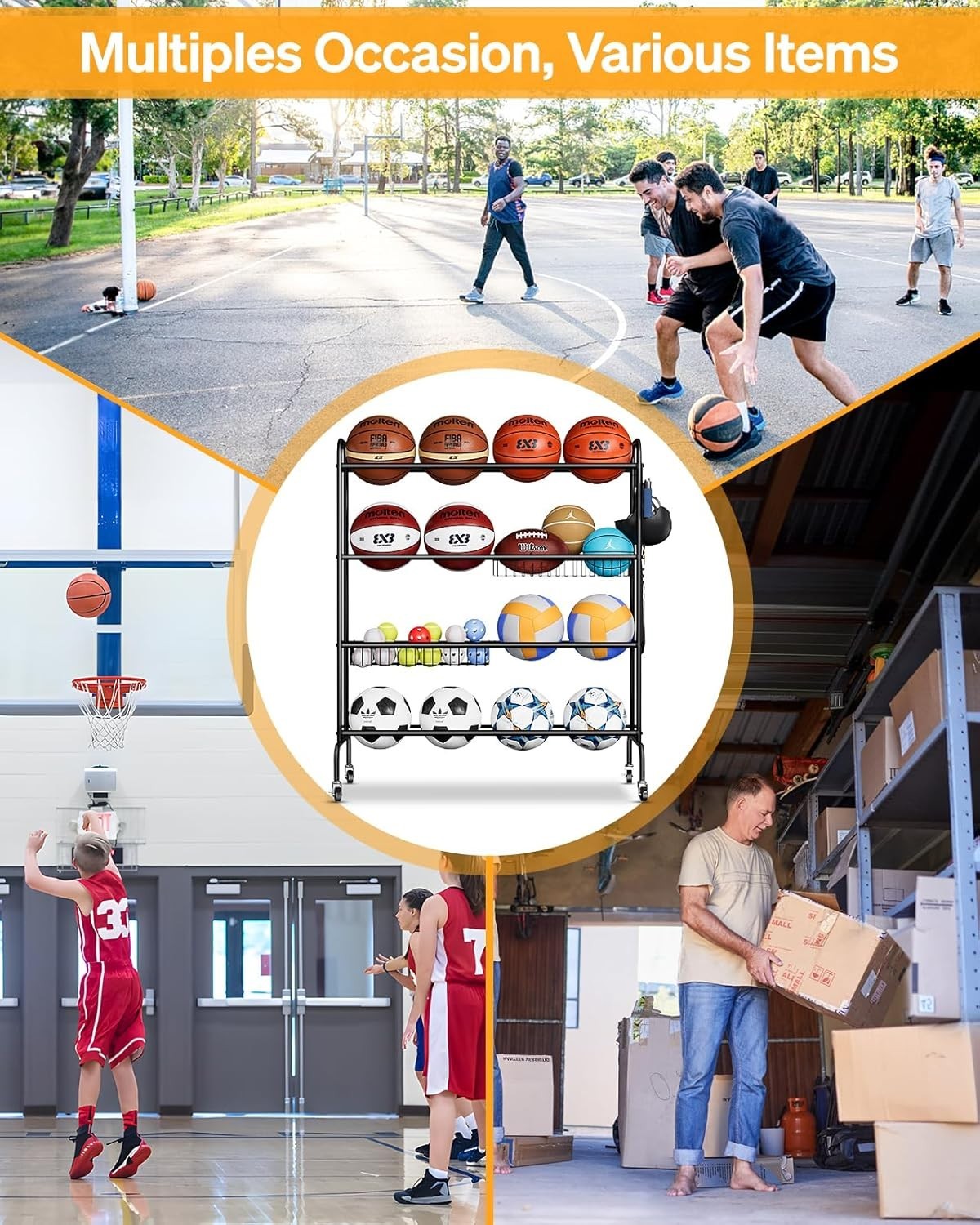 Rust-Resistant Basketball Training Stand – Large Capacity with Locking Wheels