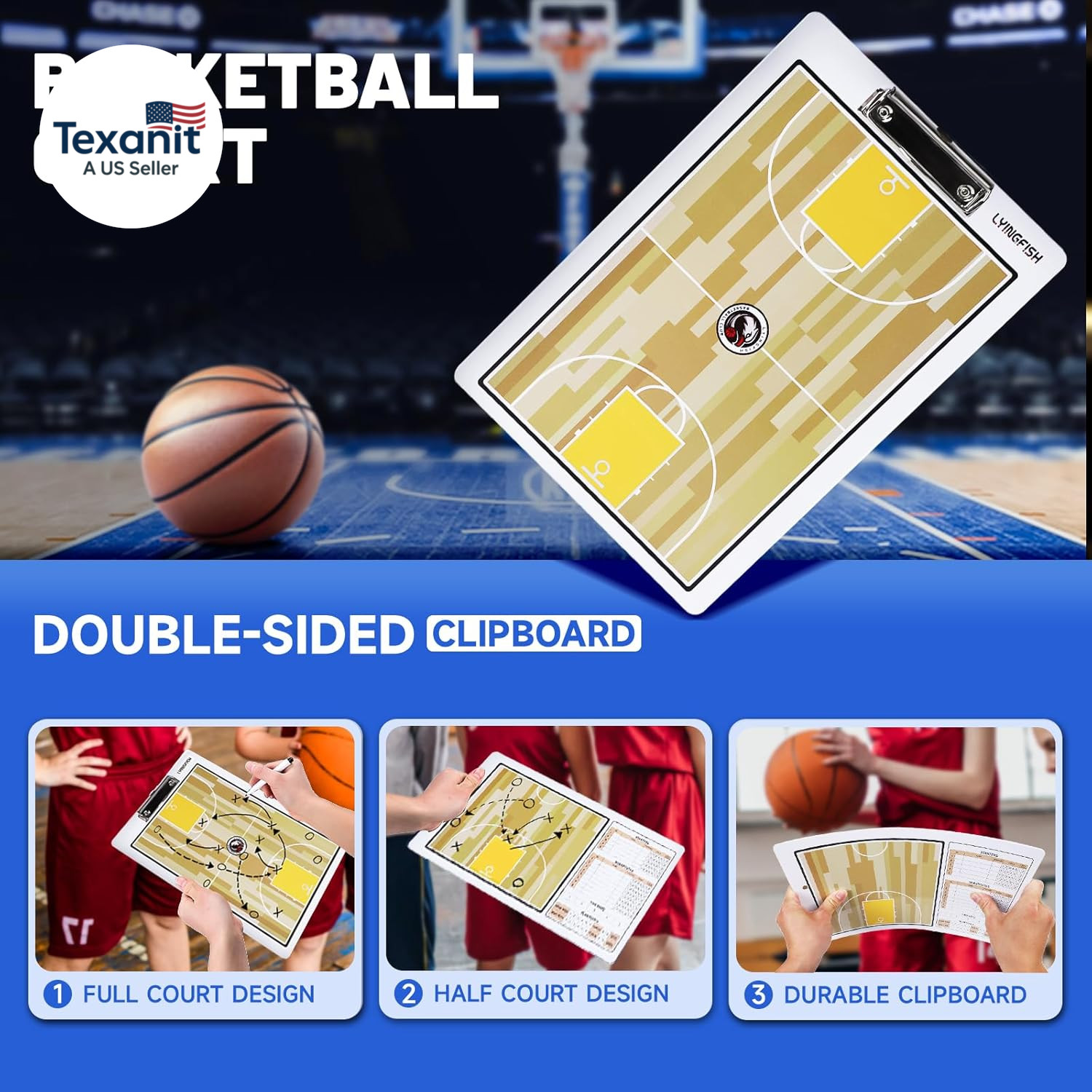 Basketball Dry Erase Coaches Clipboard, Waterproof Basketball Clipboard for Coac