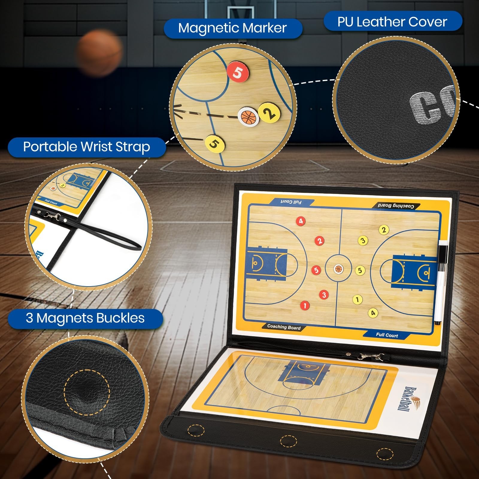 Foldable Basketball Coaching Board – Magnetic Tactics Clipboard & Dry Erase Mark