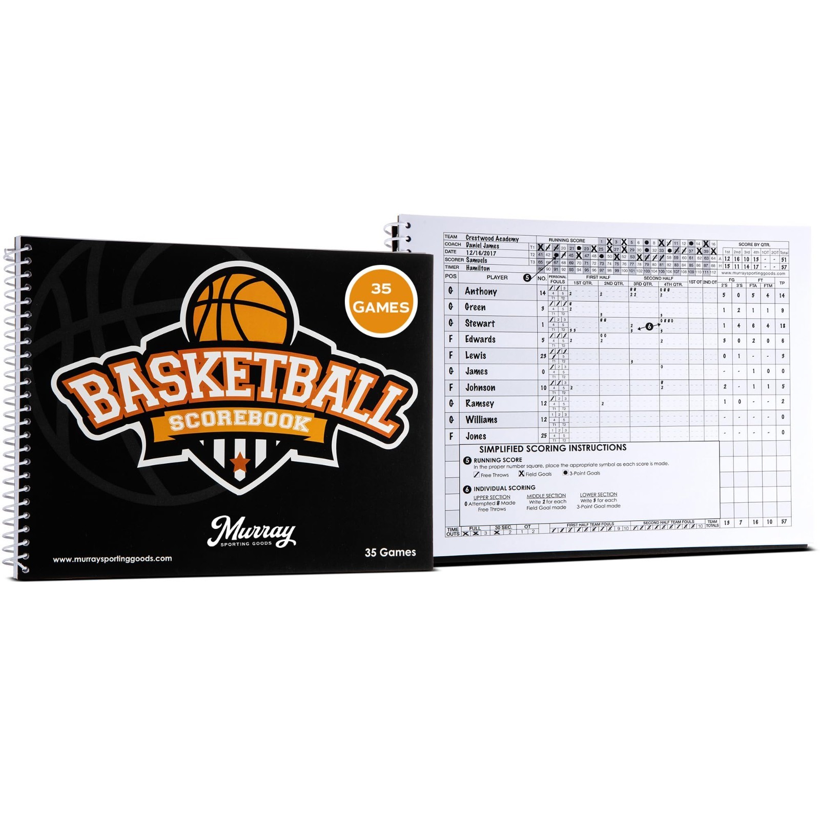 Basketball Scorebook for 35 Games | Side-by-Side Stat Tracking & Score Keeping