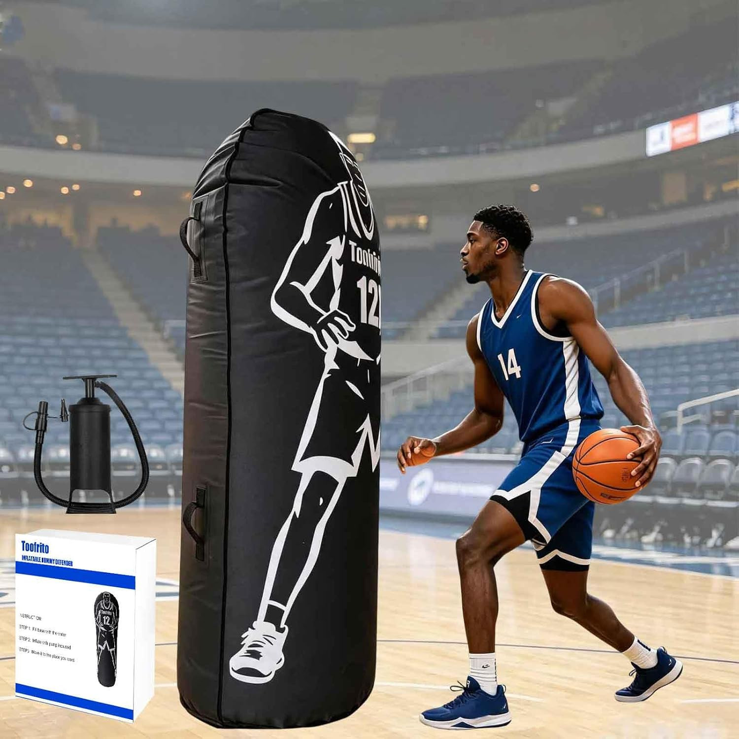 Inflatable Basketball Dummy Defender 72″ Basketball Training Aid with Air Pump B