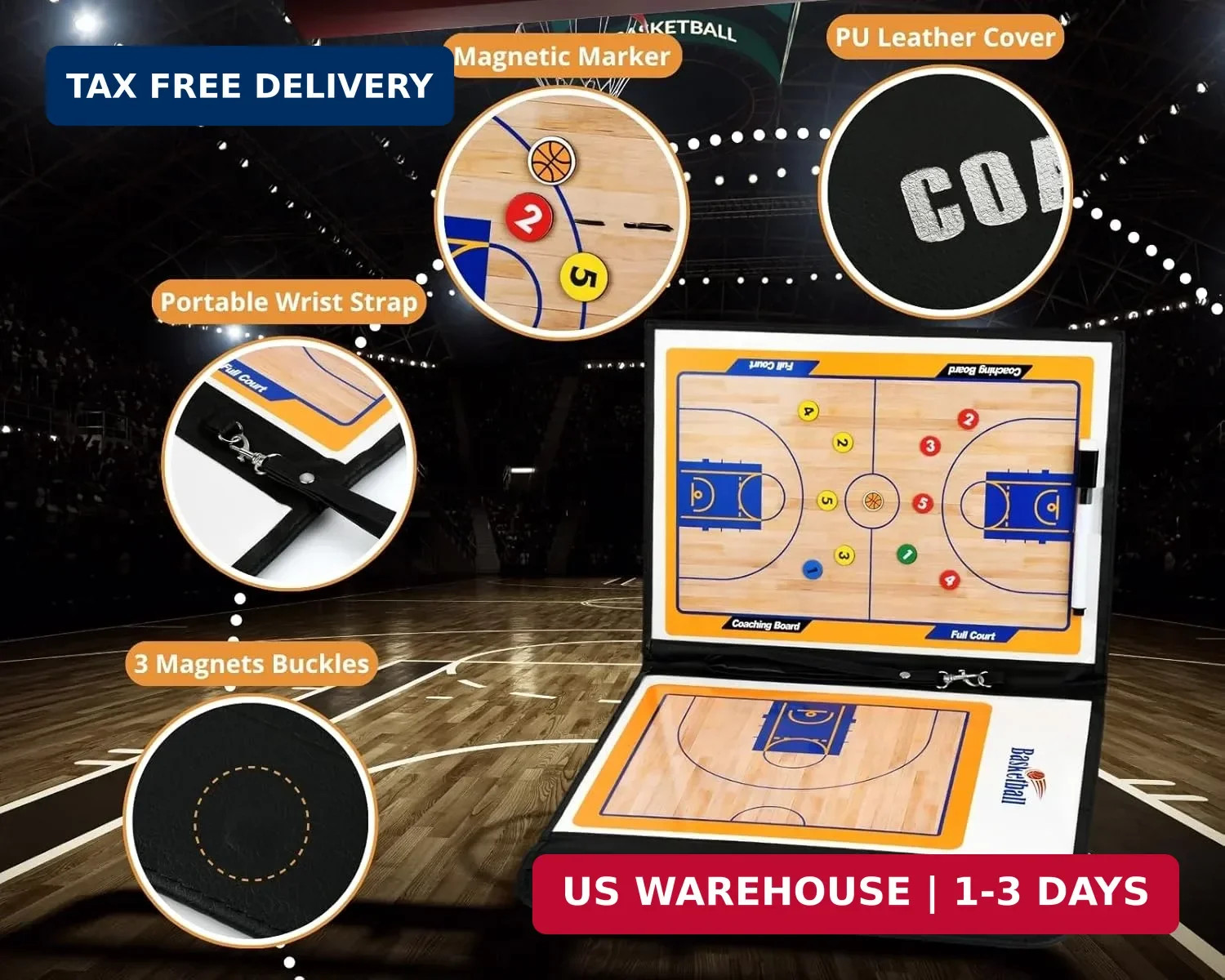 Magnetic Basketball Coaching Board Coaches Clipboard Tactical Board Kit with Dry
