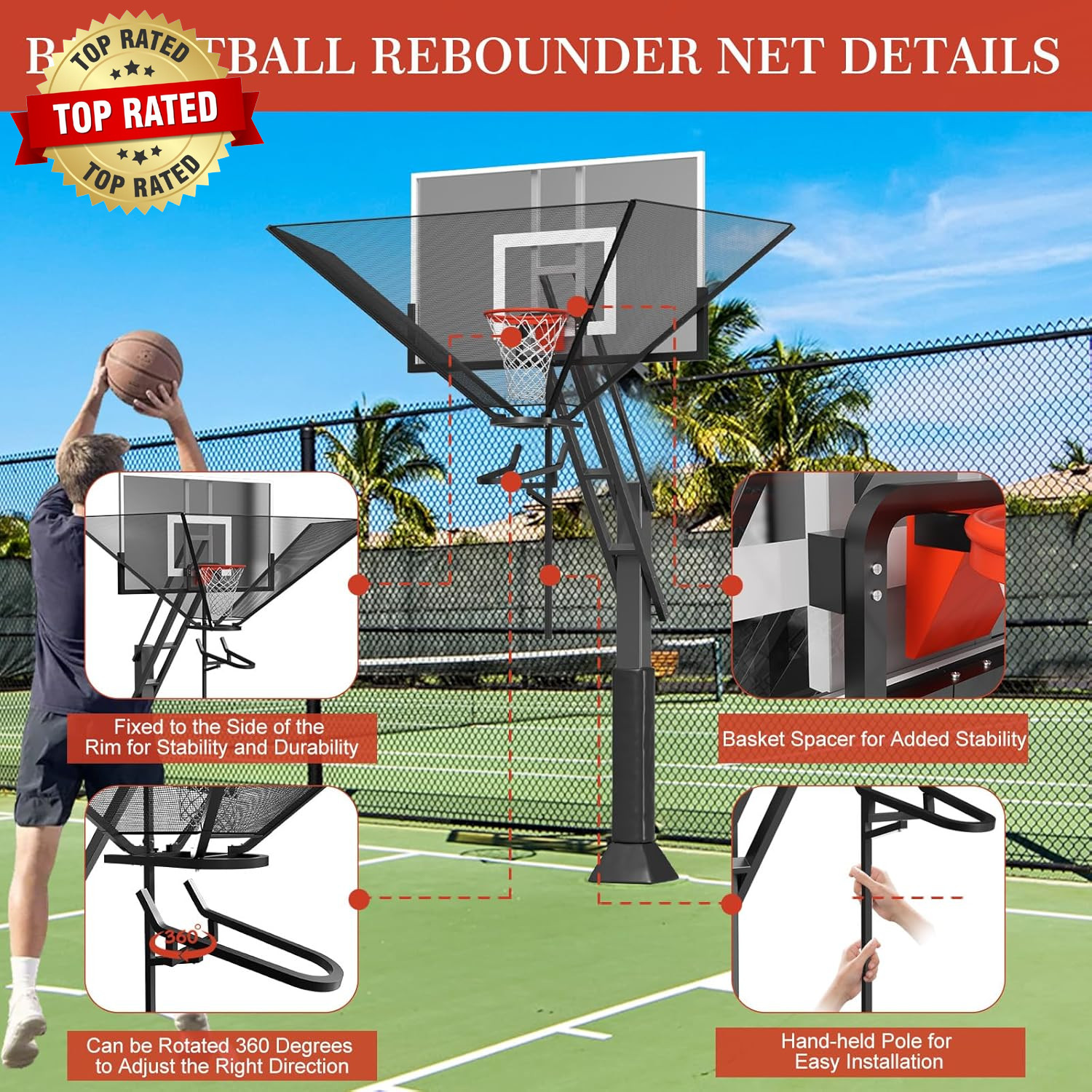 Basketball Rebounder Net Return System Machine Portable Suspended Shooting Baske