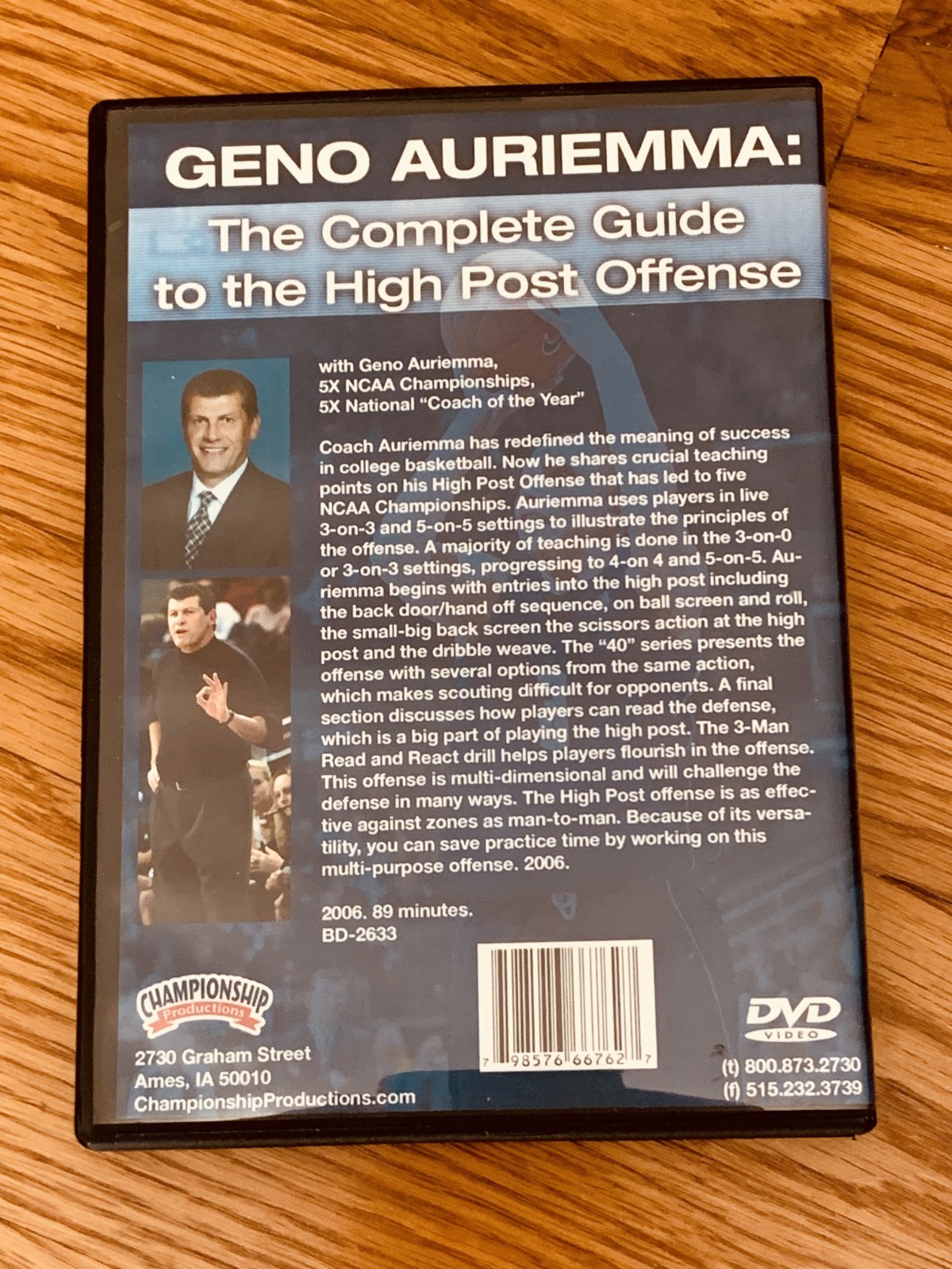 Championship Productions Geno Auriemma Teaching High Post & Tringle Offenses Lot
