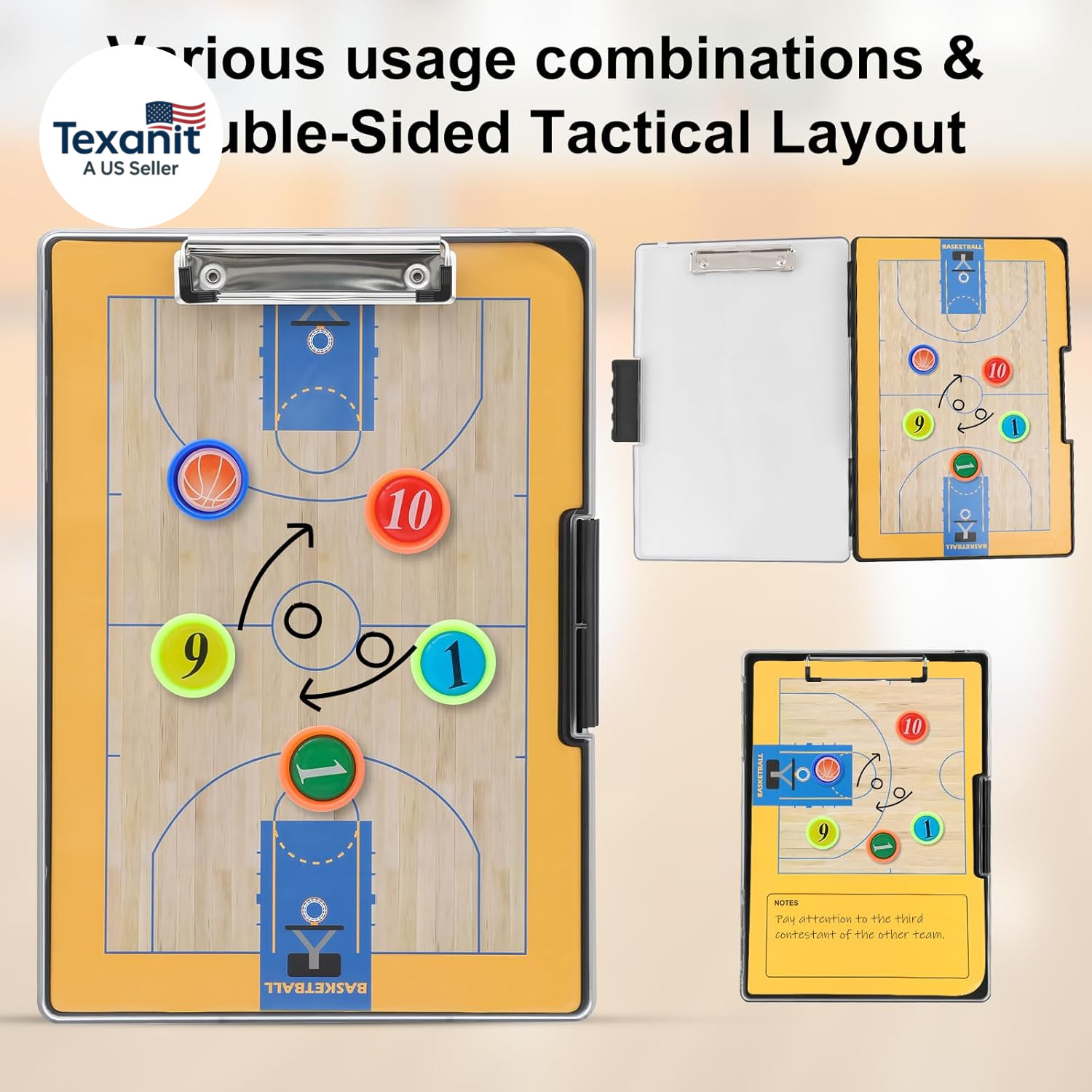Basketball Clipboard for Coaches – All-Weather Double-Sided Dry Erase Board with