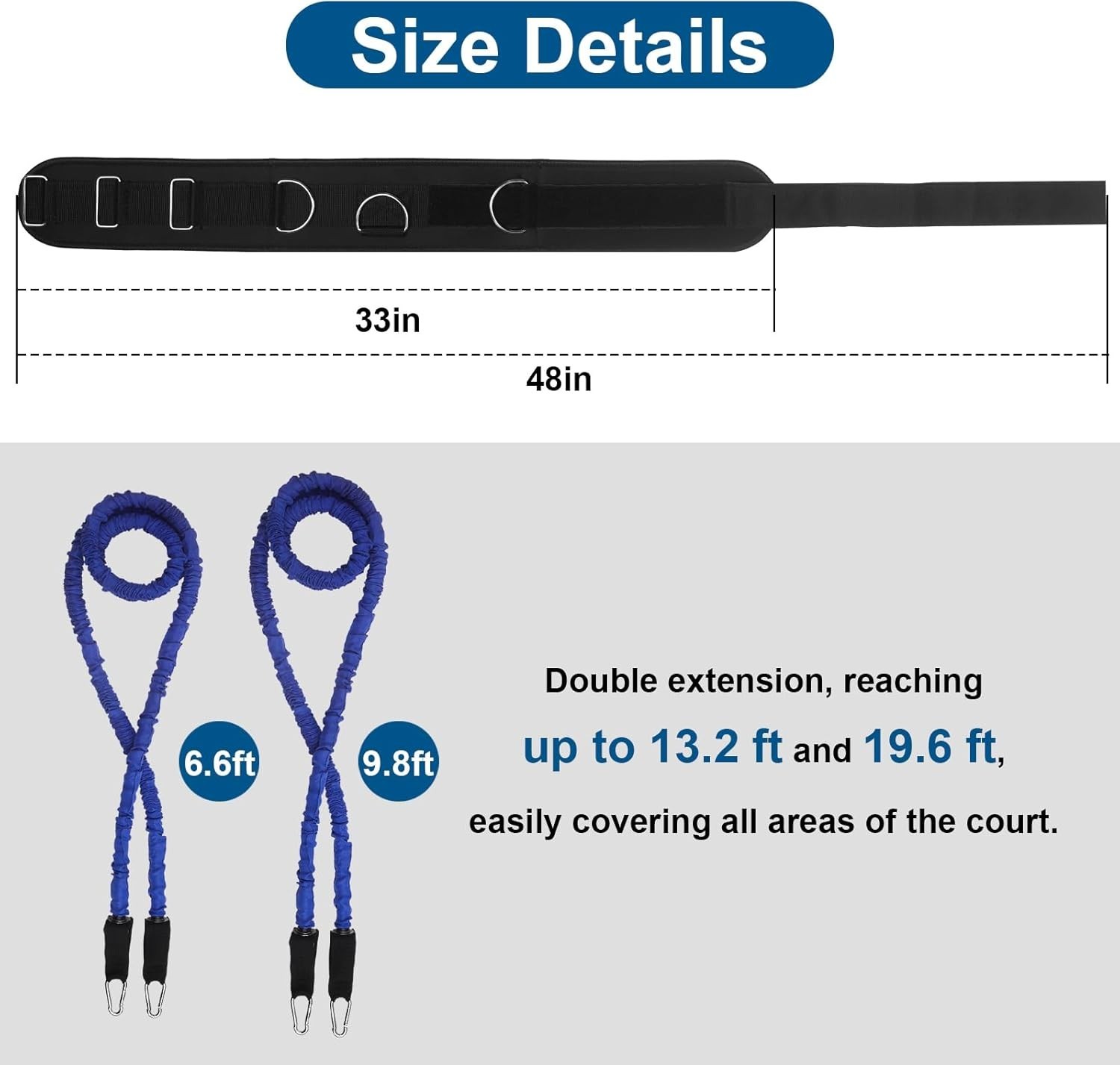 Zone Defense Basketball Bungee Training Kit 1 Belt 6.6Ft & 9.8Ft Resistance Band