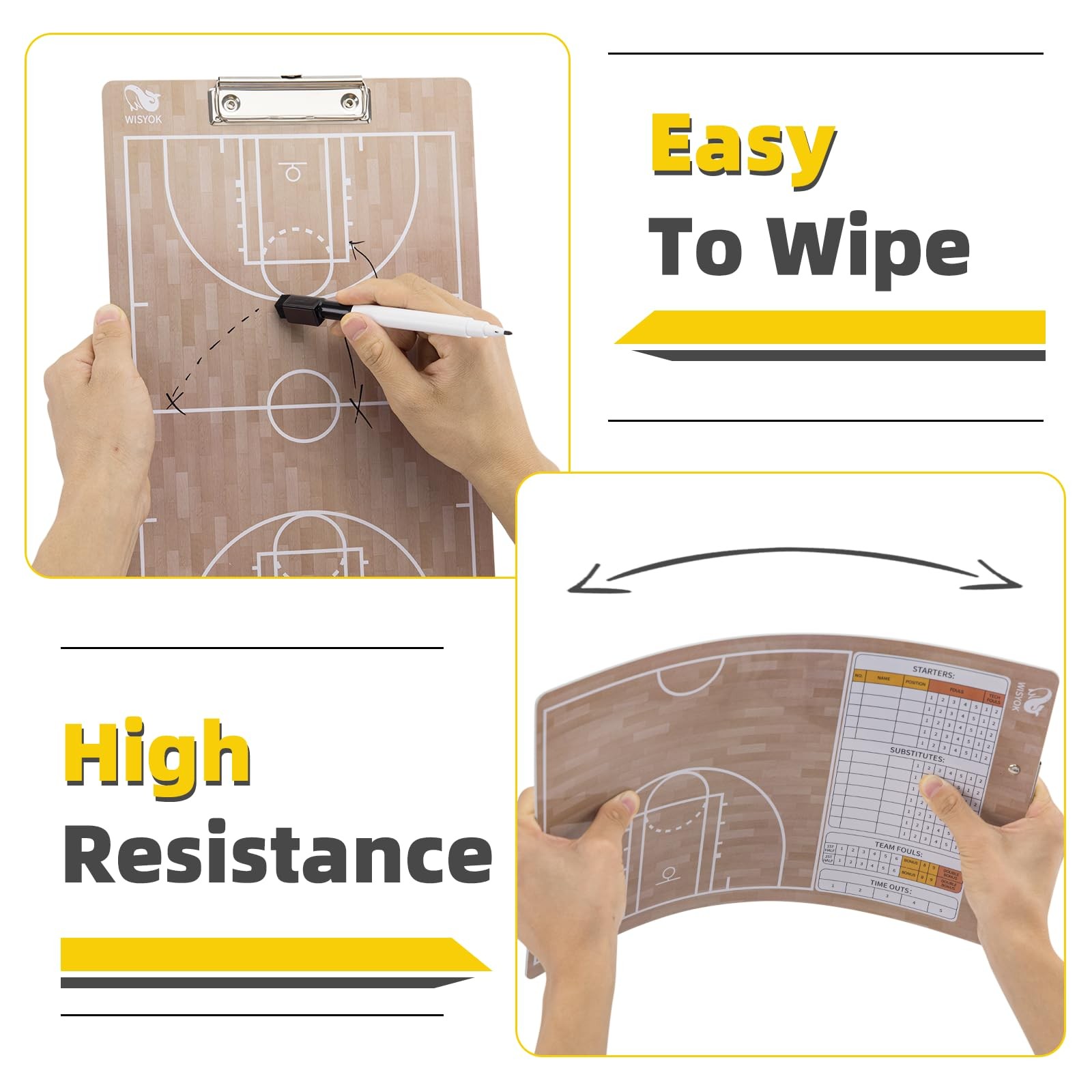WISYOK Double-Sided Basketball Coaching Clipboard, Dry Erase Board for Coaches,