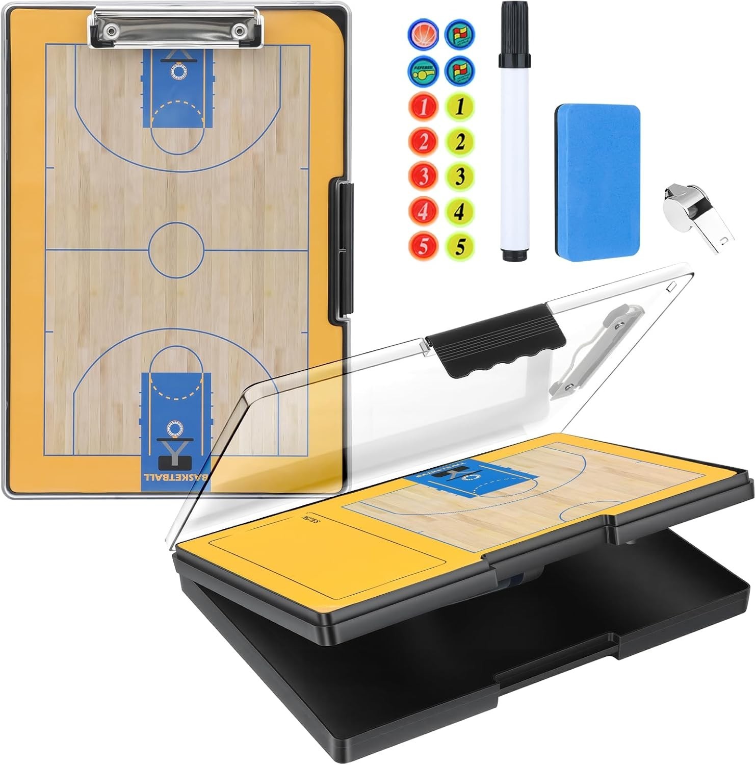 Basketball Clipboard for Coaches – All-Weather Double-Sided Dry Erase Board with