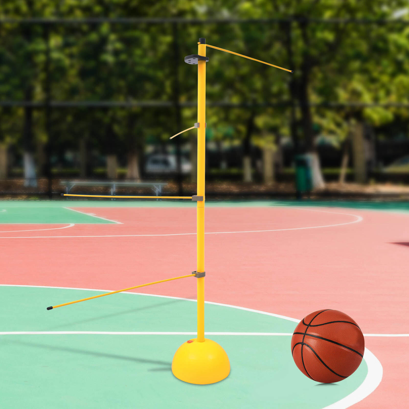 Adjustable Basketball Dribble Trainer Pole Set PVC Yellow Portable Base