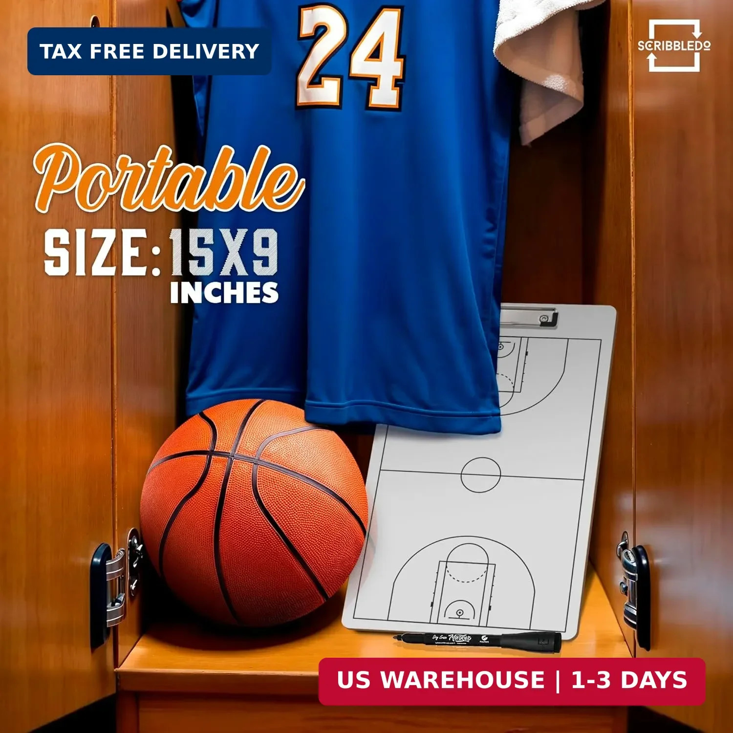 Basketball Dry Erase Coaching Clipboard 15×9 Double Sided Game Board | Wipes Cle