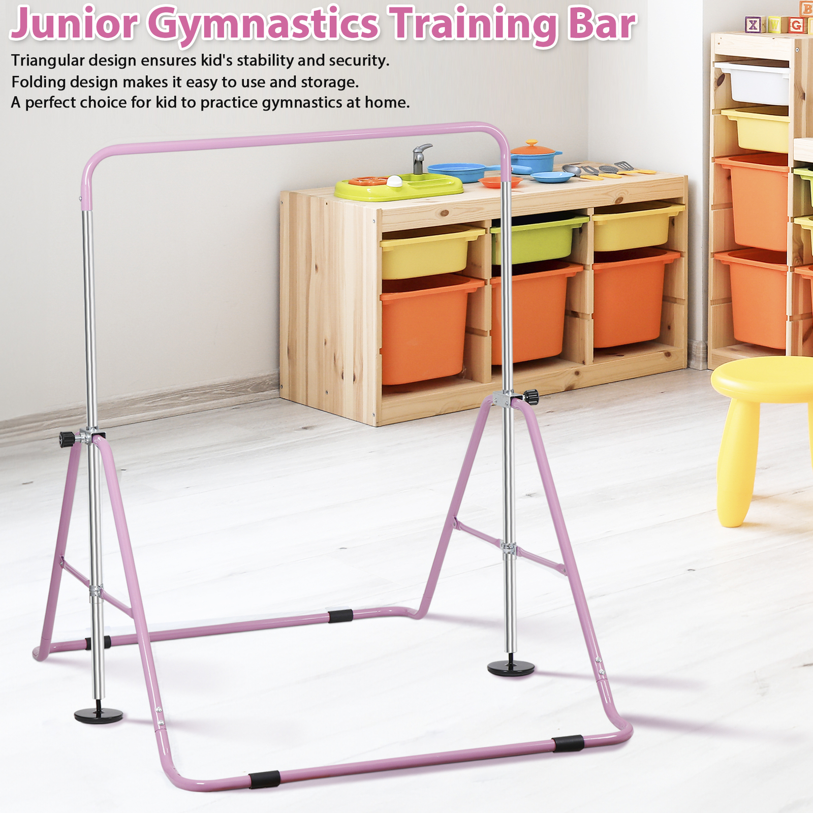 Gymnastics Training Bar Height Adjustable 35″ to 51″ Horizontal Kip Bar for Kids
