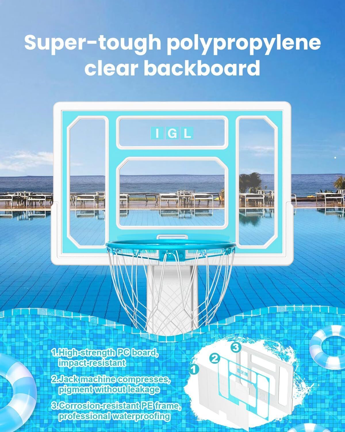 Pool Basketball Hoop Outdoor with Double Water Storage Base, Stainless Steel Rim