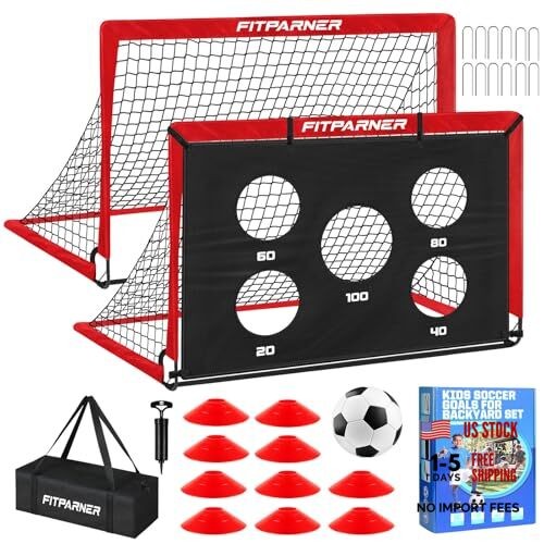 Soccer Goal,Backyard Soccer Goals for Kids 2 Pack,4×3/6×4 FT Portable Red 6x4FT