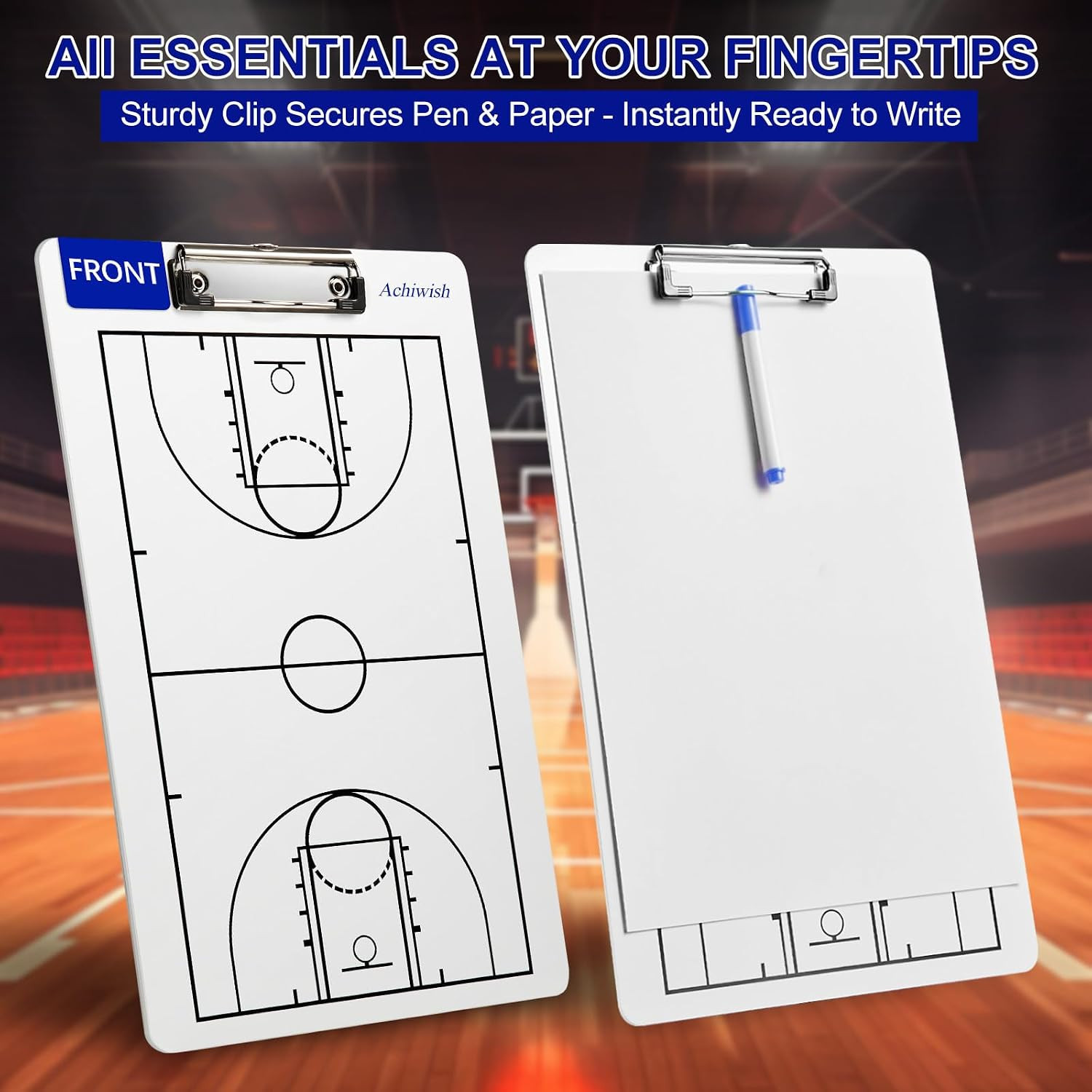 Basketball Clipboard for Coaches, Double-Sided Dry Erase Board | Full and Half-C