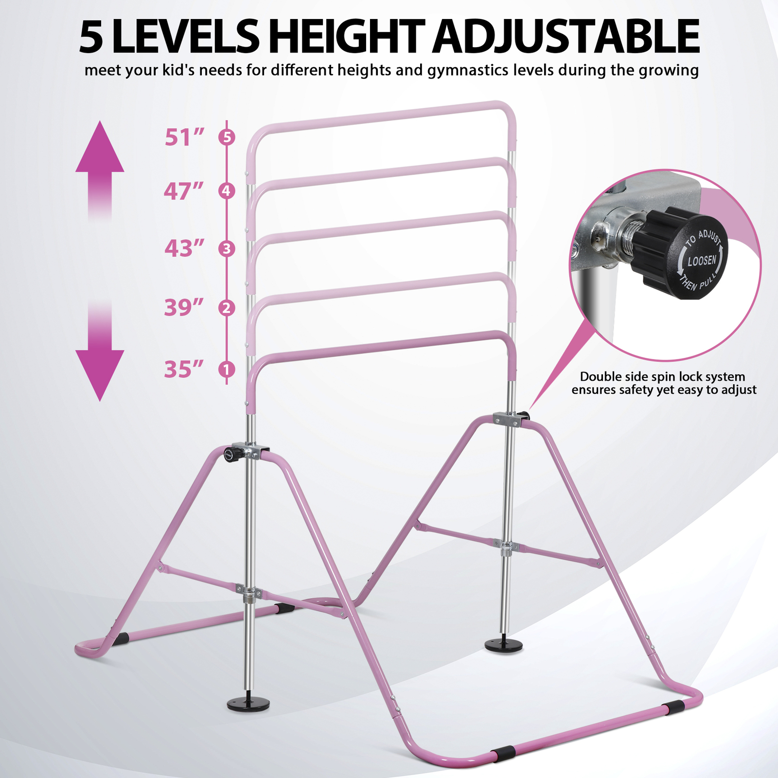 Gymnastics Training Bar Height Adjustable 35″ to 51″ Horizontal Kip Bar for Kids