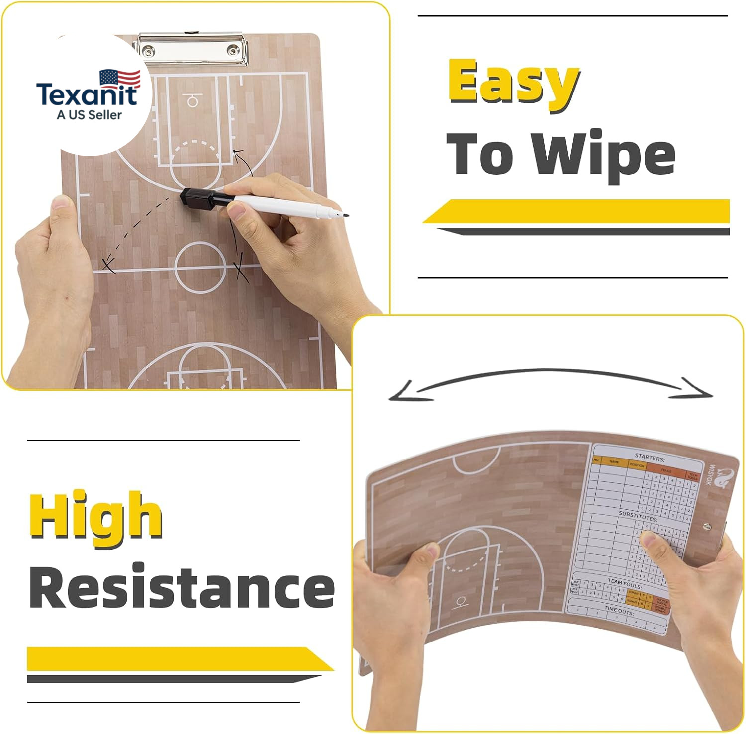 Double-Sided Basketball Coaching Clipboard, Dry Erase Board for Coaches, Ideal B