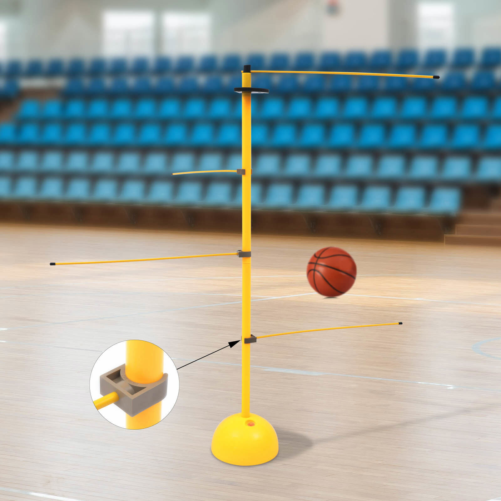 Adjustable Basketball Dribble Trainer Pole Set PVC Yellow Portable Base
