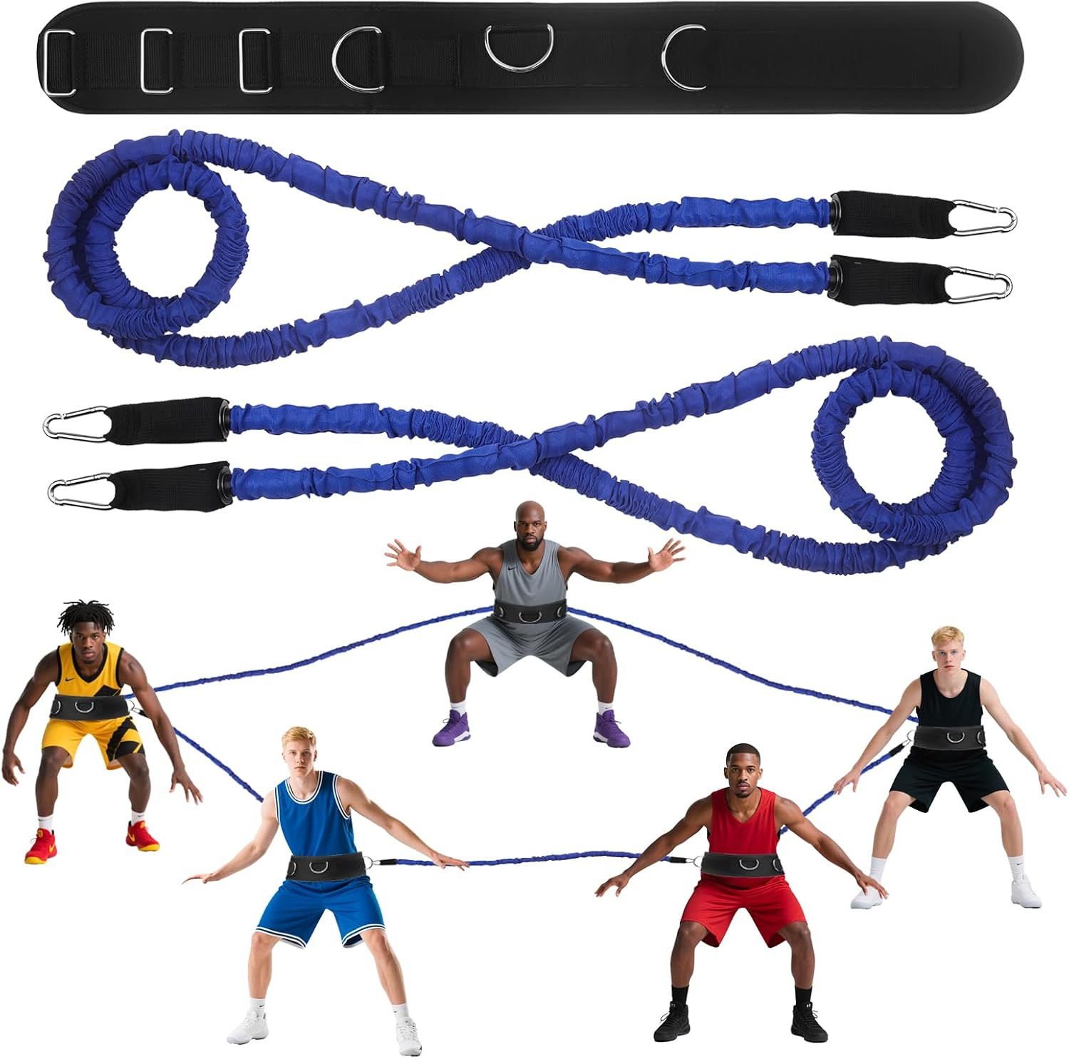 Zone Defense Basketball Bungee Training Kit: 1PC Belt & 2 Resistance Bands (6.6F