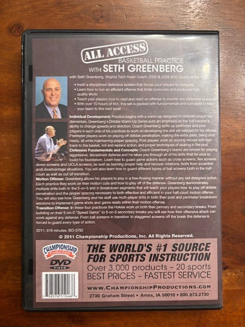 Seth Greenberg All Access Virginia Tech Basketball Practice Coaching DVD