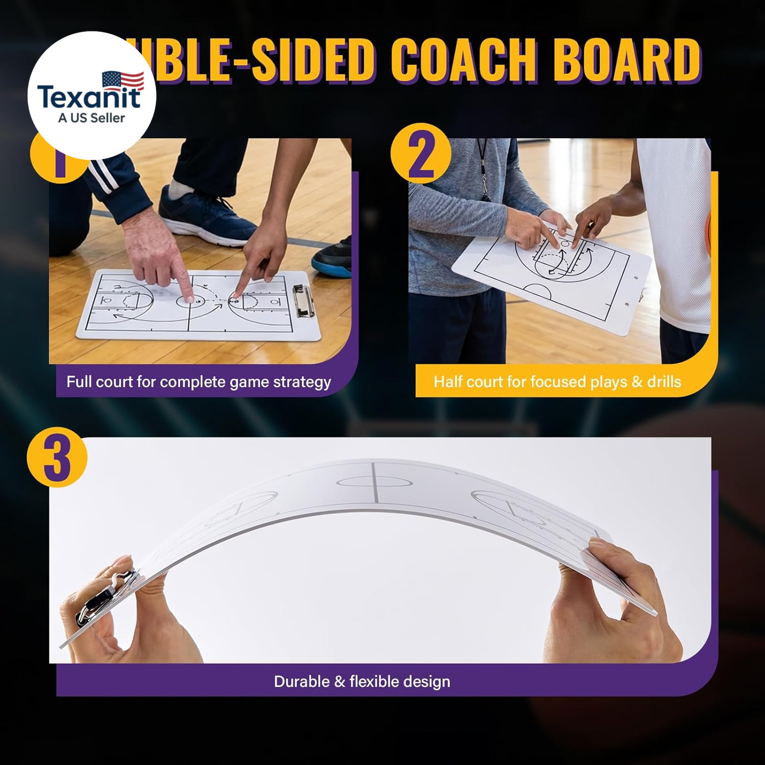 Double-Sided Dry Erase Basketball Coaching Board，2026 Version Portable Coach Cli
