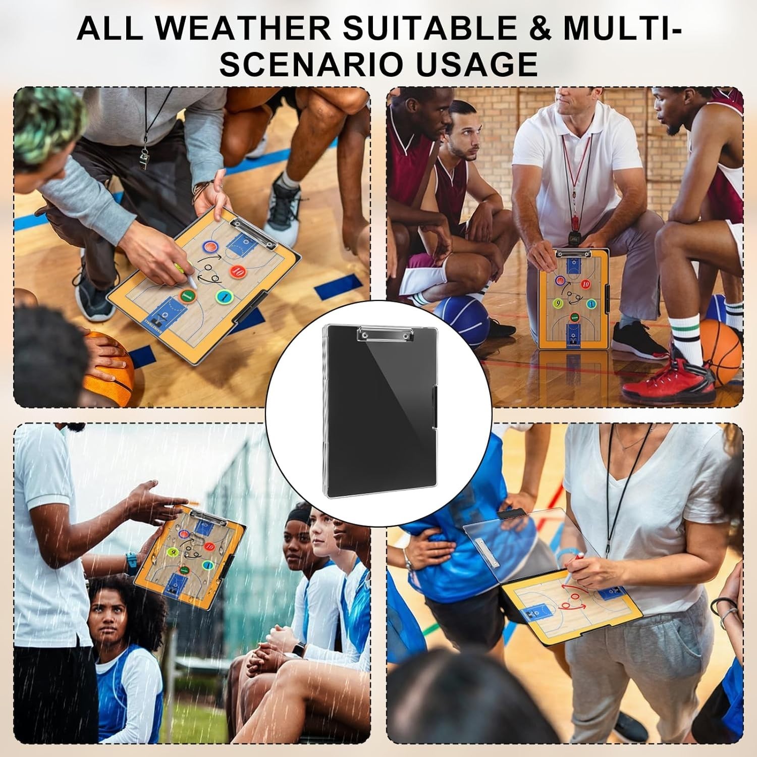 Basketball Clipboard for Coaches – All-Weather Double-Sided Dry Erase Board with