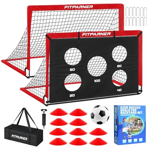 Soccer Goal,Backyard Soccer Goals for Kids 2 Pack,4×3/6×4 FT Portable Red 6x4FT