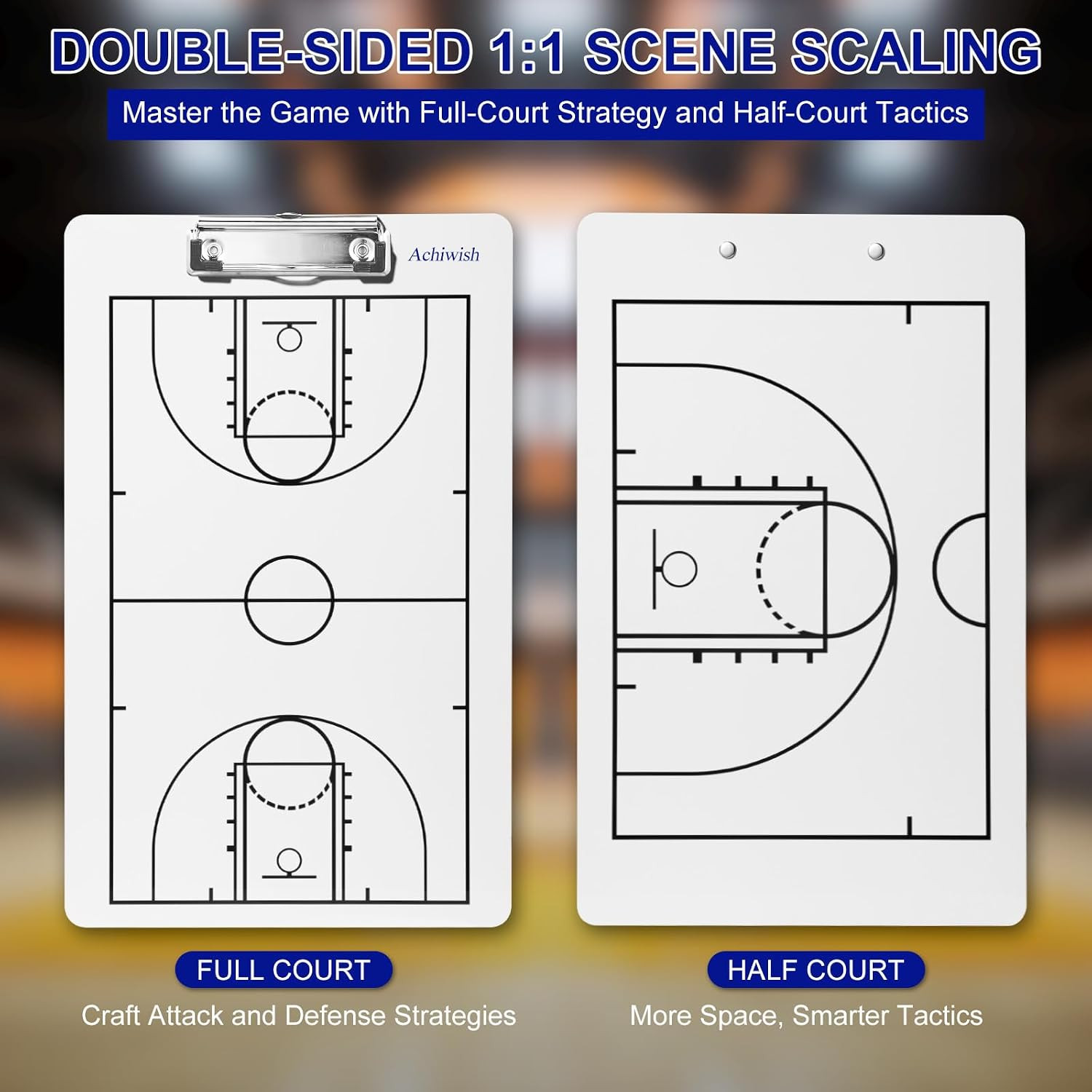 Basketball Clipboard for Coaches, Double-Sided Dry Erase Board | Full and Half-C