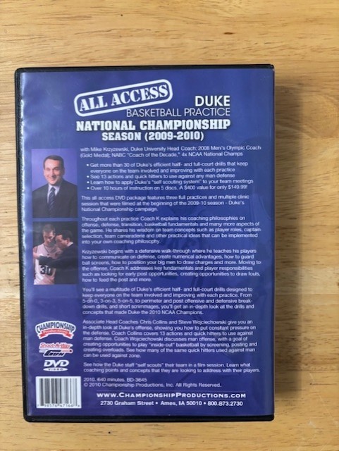 All Access Duke National Championship 09-10 Practice Coach K Basketball 5 DVDs
