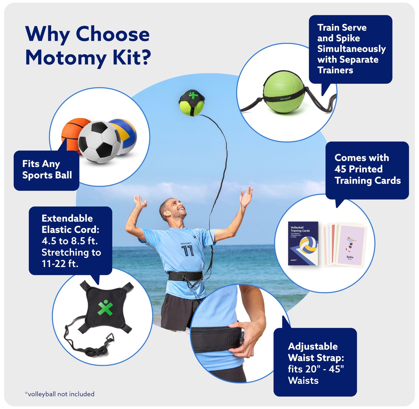 MOTOMY™ Volleyball Training Equipment Aid ‘VolleyPal’ – Solo Rebounder Trainer