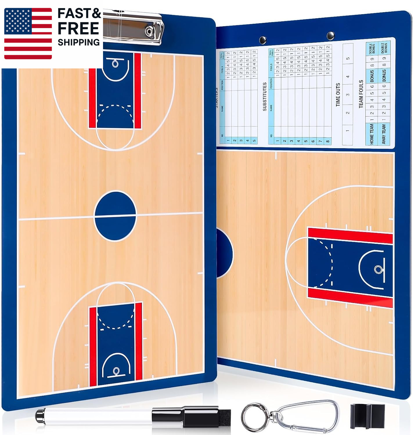 Basketball Dry Erase Coaches Clipboard, Basketball Clipboard for Coaches Double