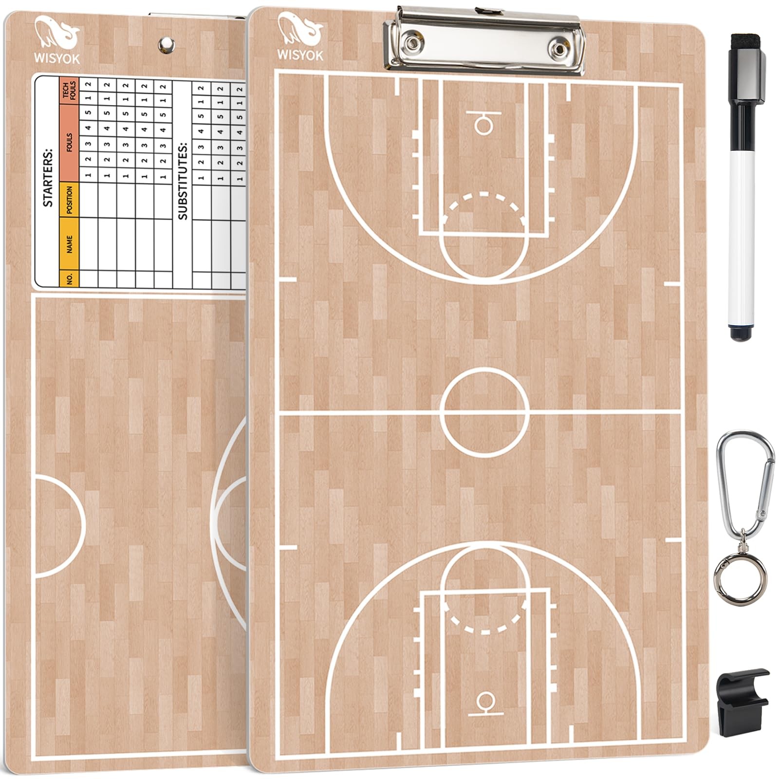WISYOK Double-Sided Basketball Coaching Clipboard, Dry Erase Board for Coaches,