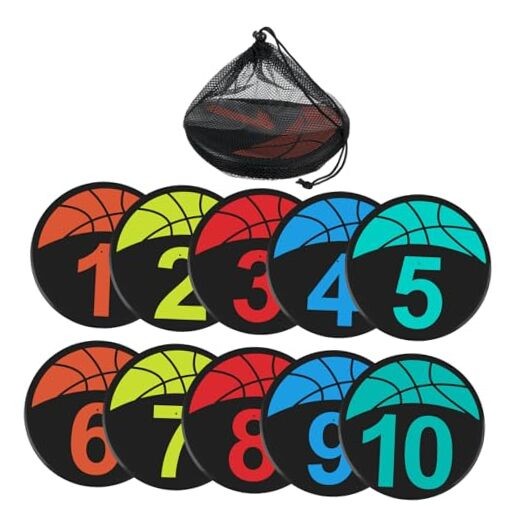 10 Packs Basketball Training Spot Markers – 9″ Colorful Anti-Slip Rubber Sports