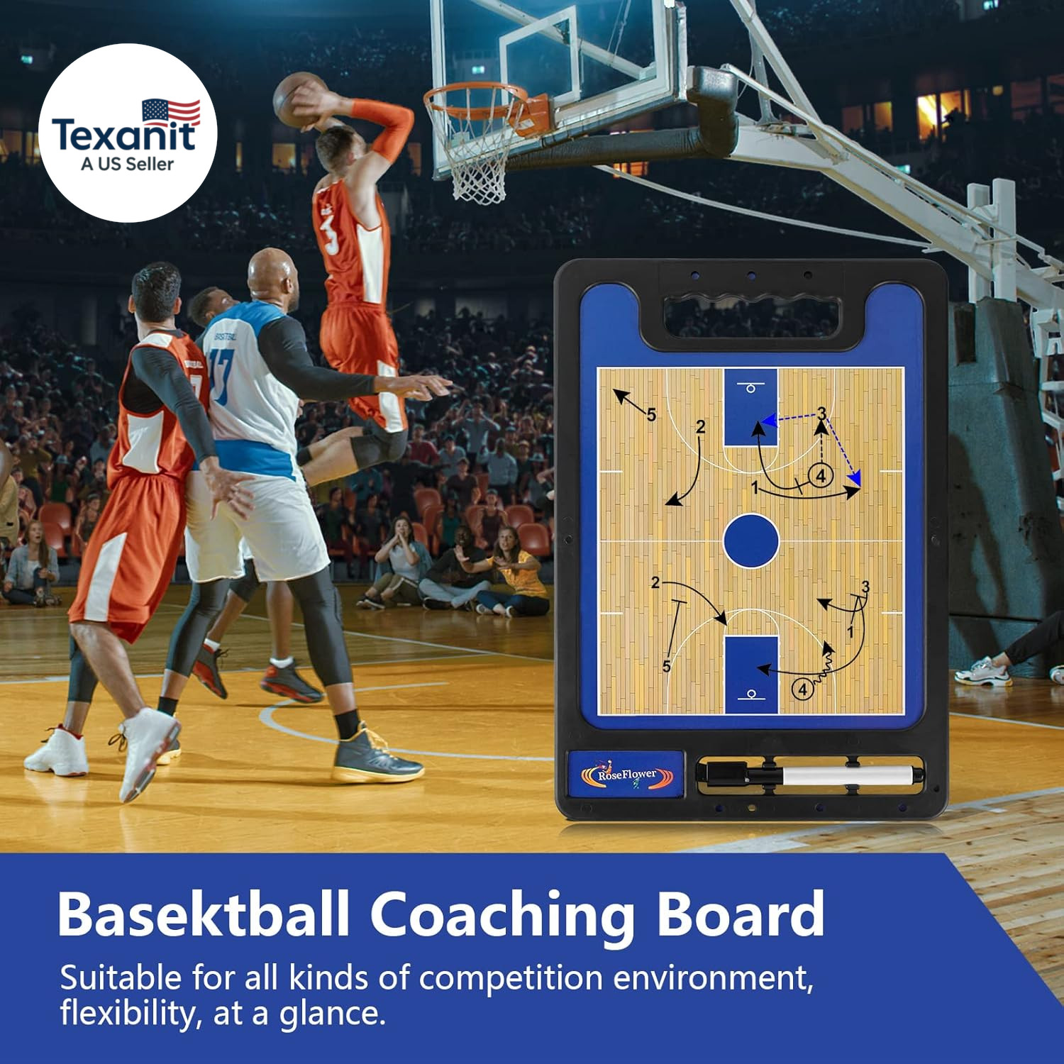 Basketball Coaching Tactical Board, Portable Magnetic Basketball Coach Clipboard