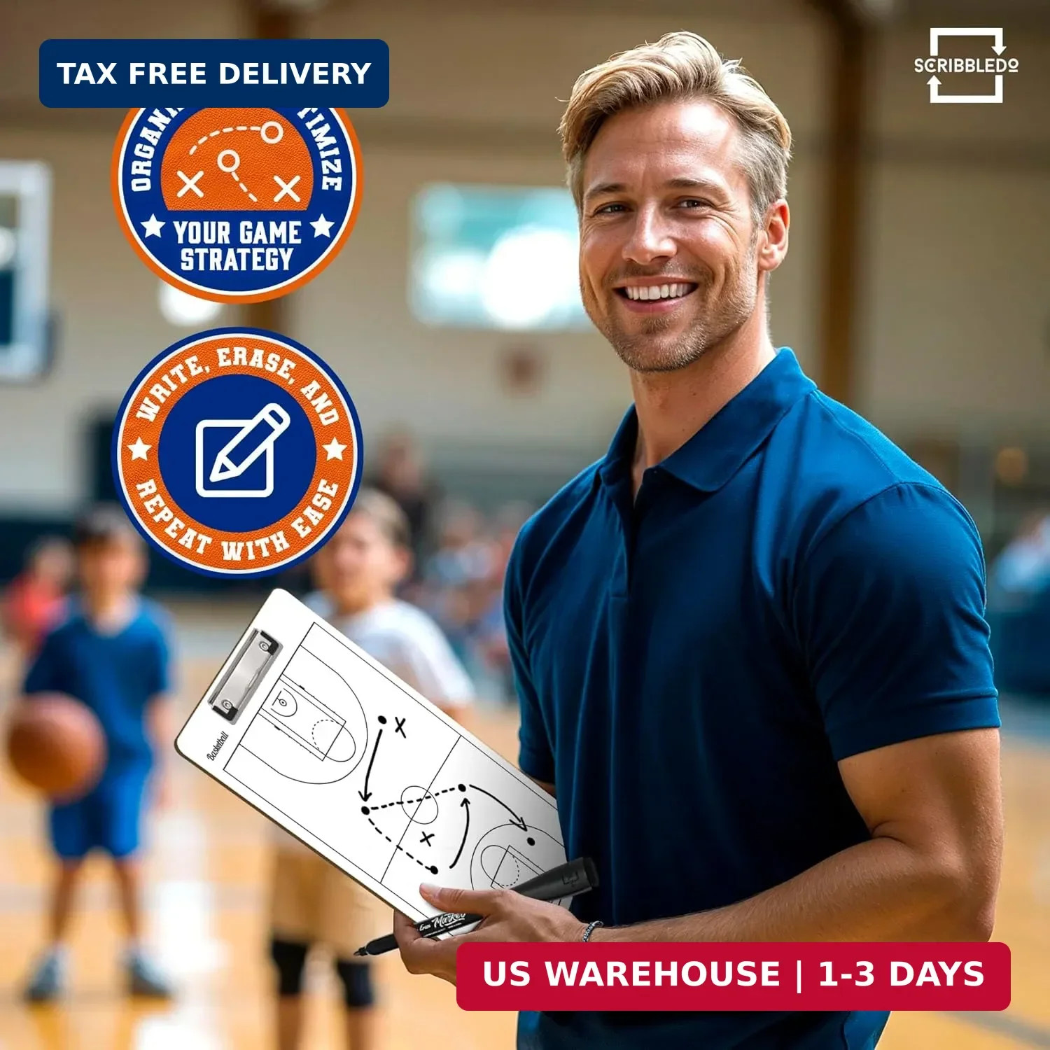 Basketball Dry Erase Coaching Clipboard 15×9 Double Sided Game Board | Wipes Cle