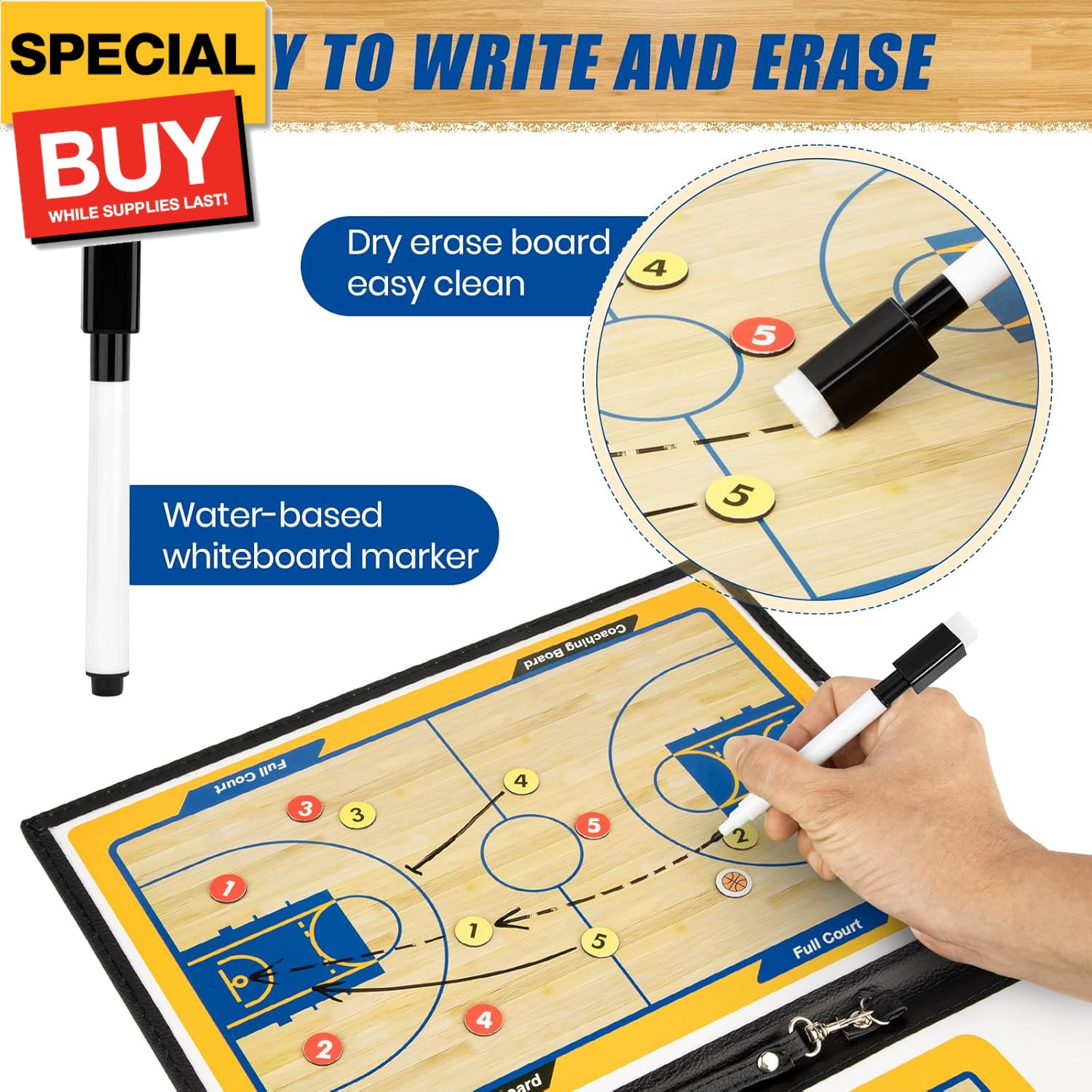 Basketball Coaching Board Coaches Clipboard Tactical Magnetic Board Kit with Dry
