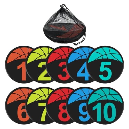 10 Packs Basketball Training Spot Markers – 9″ Colorful Anti-Slip Rubber Sports