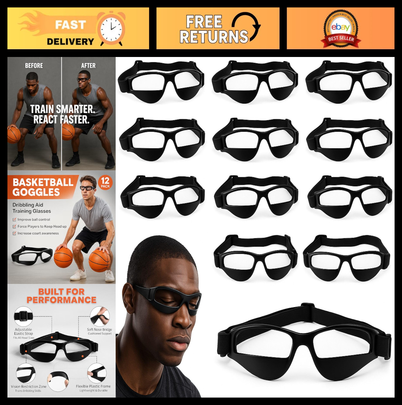 12 Pack Basketball Dribbling Goggles – Adjustable Training Glasses for Safety &