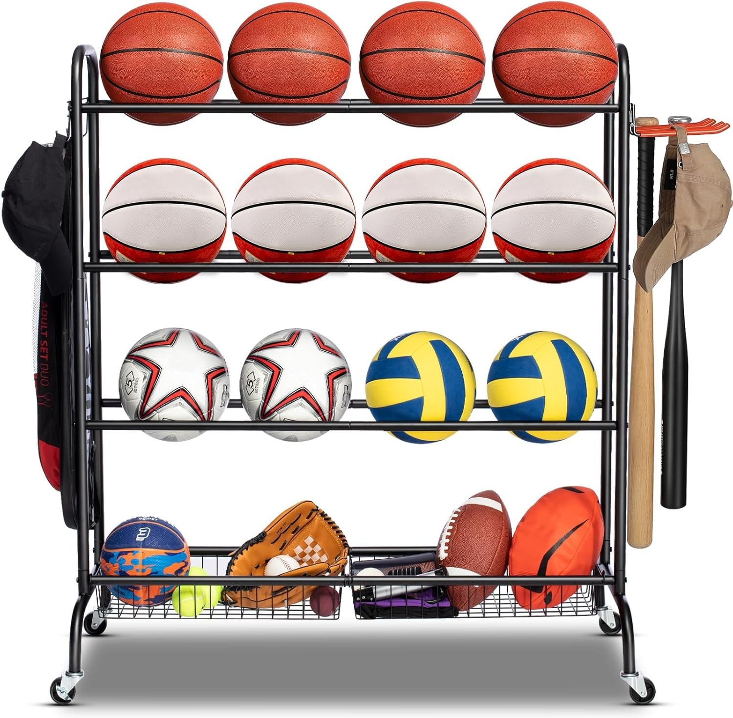 Rust-Resistant Basketball Training Stand – Large Capacity with Locking Wheels