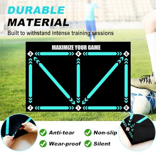 Football Footstep Training Mat, Soccer Training Mat 35 * 24IN, Black-Blue